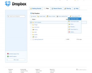 File-ok a Dropbox weboldalán